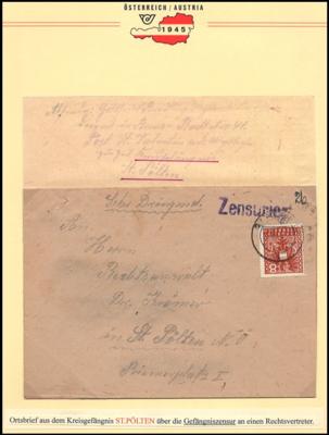 Poststück - Gefängnispost aus NÖ 1945 aus dem Kreisgefängnis St. Pölten, - Briefmarken und Ansichtskarten