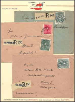 Poststück - Österreich 1945 Wappenfrankaturen ab dem Postamt ST. PÖLTEN 1 + 2, - Briefmarken und Ansichtskarten