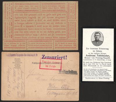 Poststück - Partie Österr. Feldpost WK I, - Briefmarken und Ansichtskarten