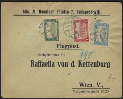Poststück - Ungarn Flgp. 1918 - Ziviler Flugpostverkehr BUDAPEST - WIEN 9. Juli 1918, - Briefmarken und Ansichtskarten