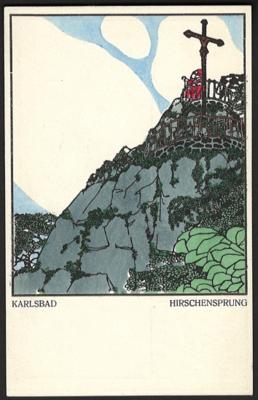 Poststück - Wiener Werkstätte Karte Nr. 207 - unsigniert: "Karlsbad - Hirschensprung", - Briefmarken und Ansichtskarten