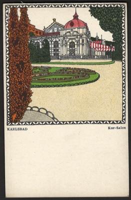 Poststück - Wiener Werkstätte - Karte Nr. 221 - Karls Schwet: "Karlsbad - Kursalon", - Briefmarken und Ansichtskarten