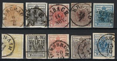 .gestempelt - Österr. Nr. 1H/5H und 1M/5M, - Briefmarken und Ansichtskarten