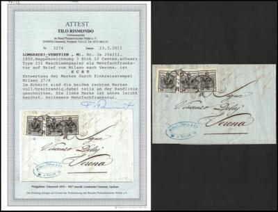 Poststück - lombardei Nr. 2M drei frische Werte (Schnitt siehe Foto) auf sauberem Brief von Milano nach Verona, - Briefmarken und Ansichtskarten