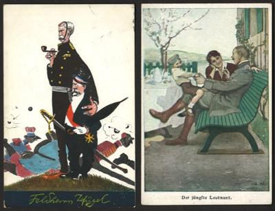 Poststück - Patriotika-Los in passendem Briefalbum vorwiegend künstlerische militärkarten incl. Paridien etc., - Stamps and postcards