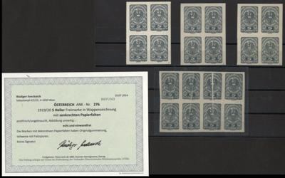 **/* - Österr. Nr. 276 U (5 Heller Wappen 1919/1920) in versch. Farbtönen, - Briefmarken und Ansichtskarten