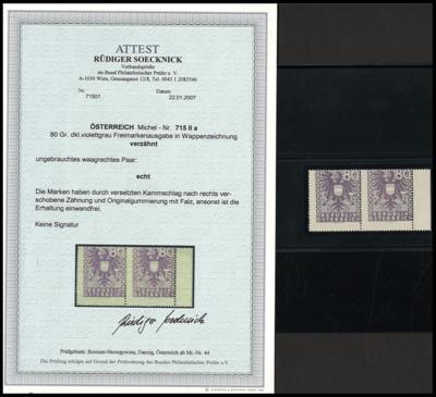 * - Österr. Nr. 732 a (80 (Pf.) Wappen) im verzähnten waagr. Paar, - Stamps and postcards