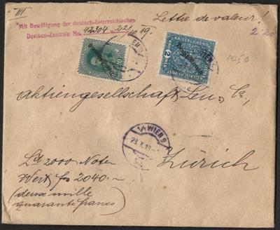Poststück - Österr. Nr. 243B mit Zufrankatur auf Wertbrief von Wien nach Zürich, - Známky a pohlednice