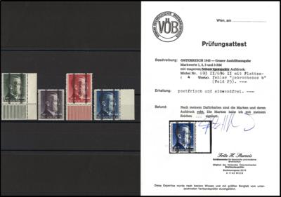 **- Österr. Nr. 693 II/696 II mit Plattenfehler "gebrochenes h", - Briefmarken und Ansichtskarten