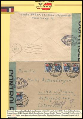 Poststück - 7 saubere Briefe aus dem 1. Monat der Postbeförderung Franz. Zone Deutschland , - Známky a pohlednice
