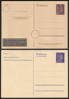 Poststück - Österr. 1945 - Grazer Aushilfsausgabe - Soecknick Ganzsache Nr. P10 (Frage - und Antwortteil) sowie Nr. P1b, - Briefmarken und Ansichtskarten