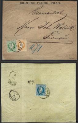 Poststück - Österr. Ausg. 1867 - Nr. 35I + 36I + rückseitig  Nr. 38I auf kompl. Reko - Kuvert von PRAG nach TURNAU, - Známky a pohlednice