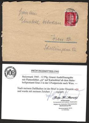 Poststück - Österreich Grazer Aushilfsausgabe Plattenfehler halbes ch auf 12 Pfennig als Kartenbrieffrankatur, - Známky a pohlednice