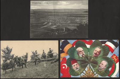 Poststück - Partie Werbe- und Fotokarten mit Feld- und Kriegsgefangenenpost Österr. WK I, - Francobolli e cartoline