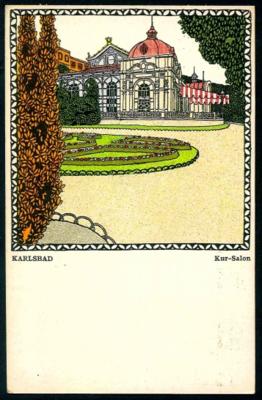 Poststück - Wiener Werkstätte: Karte Nr. 211 - Karl Schwetz: "Karlsbad Kur - Salon", - Francobolli e cartoline
