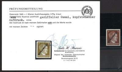 ** - Österr. 1945 - Nr. (8) Kcx(Kopfstehender Aufdruck mit geriffeltem Gummi), - Stamps and postcards