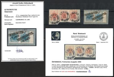 Briefstück - Österr. 1850 - nr. 3 HIb waagr. Dreierstreifen, - Stamps and postcards