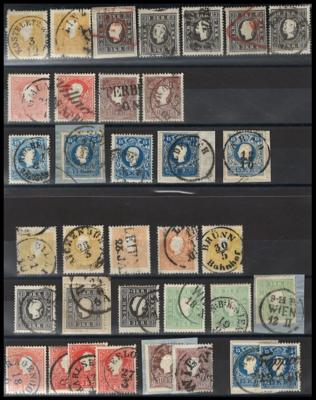 gestempelt/Briefstück - Partie Österr. Ausg. 1858 u.a. Nr. 10I (2), - Francobolli e cartoline