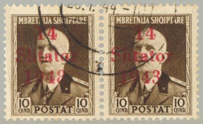 gestempelt - D. Bes. WK II - Albanien Nr. 5I im waagrechten Paar mit Nr. 5 ("1948" anstatt "1943"), - Známky a pohlednice