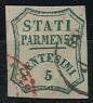 gestempelt - Parma Nr. 12b (5 Cent. blaugrün) vollrandiges Prachtstück mit rotem u. schwarzem Teilstpl., - Známky a pohlednice