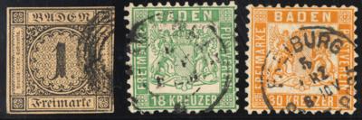 gestempelt - Sammlung BADEN Ausg. 1851/68 - u.a. Nr. 1, - Stamps and postcards