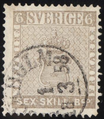 gestempelt - Schweden Nr. 3b (6 Skill. graubraun) li. zwei kurze Z., - Známky a pohlednice