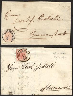Poststück Österr. Ausg. 1850 - 6 Prachtbriefe mit 3 bzw. 9 Kruezer Frankaturen, - Stamps and postcards