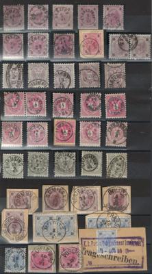 .gestempelt/Briefstück - Österr. Monarchie - Partie Abstempelungen und Entwertungen Ausg. 1883/Türbogenmuster, - Briefmarken und Ansichtskarten