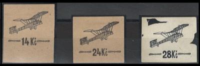 (*) - Tschechosl. Flug  1920 - Probeaufdr. d. Nr. 192/194 (14 u. 24 Kc auf getöntem Papier, - Francobolli e cartoline