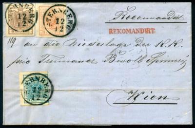Poststück - Österr. - Nr. 3M/5M auf rekommandirt aufgegebenen Faltbrief von Sternberg nach Wien, - Briefmarken und Ansichtskarten
