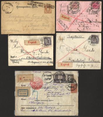 Poststück - Partie Poststücke Österr. ab Monarchie mit etwas Ausland u.a. POSTCONDUCTEUR KREM - WIEN aus 1889, - Stamps and postcards