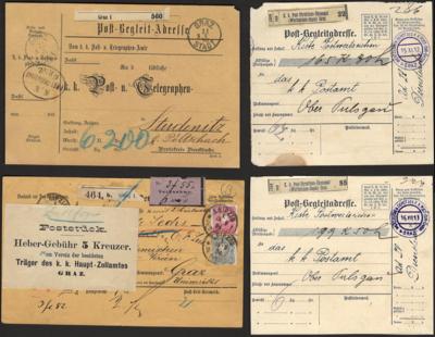 Poststück - Interess. Partie Post - Begelitadressen sowie Postanweisung und Postauftragskarte meist Monarchie, - Stamps and postcards