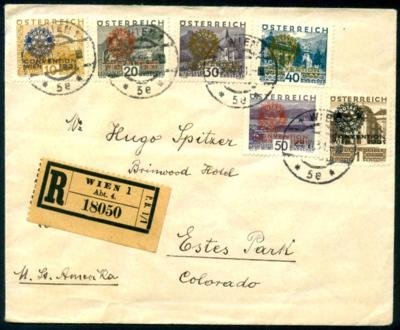 Poststück - Österr. I. Rep. - Rotarier mit TAGESSTEMPEL von Wien 1 auf GELAUFENEM Reko - Satzbrief nach COLORADO, - Briefmarken und Ansichtskarten