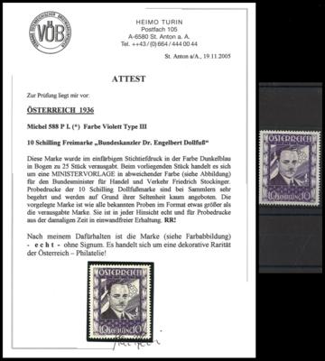(*) - Österr. - 10S DOLLFUSS als Probedruck in Violett (ANK Nr. 588PII), - Francobolli e cartoline