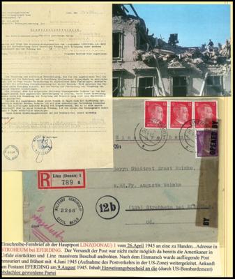 Poststück - Oberdonau 1945 "Bomben-Objekt" 23 Belege teils eingeschriedben mit "Bomben-Inhalten" a. Ausstellungsbl., - Briefmarken und Ansichtskarten