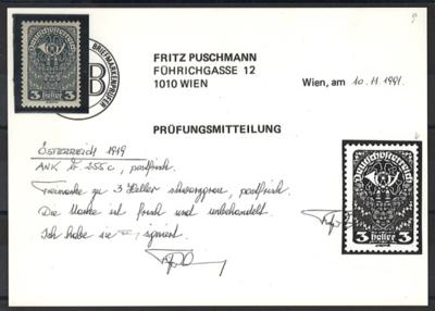 ** - Österr. Nr. 255c (3 Heller SCHWARZGRAU), - Stamps and postcards