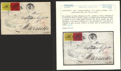 Poststück - Kirchenstaat 1868 - 40 Cent. gelb - Briefmarken und Ansichtskarten