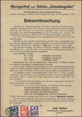 Poststück - Österr. - Lokalausgabe Katschberg - Bekanntmachung aus 1948 sowie 1 Poststück Moserboden aus 1929, - Briefmarken und Ansichtskarten