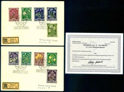 Poststück - Österr. Nr. 877/86 (Heimische Blumen) auf 2 Reko - Ersttagsbriefen (Langstempel), - Briefmarken und Ansichtskarten