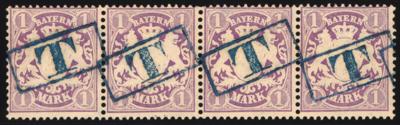 .gestempelt - altd. Staaten - Bayern Nr. 31a im waagrechten Viererstreifen mit blauem Taxstempel "T", - Briefmarken und Ansichtskarten