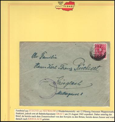 Poststück - Steiermark 1945 Zwei Wappenfrankaturen bedarfsmäßig und 2 Philateliebelege, - Známky a pohlednice
