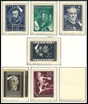 ** - Österr. 1947/1959 - 65 div. Plattenf., - Briefmarken und Ansichtskarten