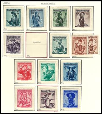 ** - Österr. 1948/1952 - Trachten - 5 Gr. bis 10.- S alle mit senkr. Gummiriffelung(ANK Nr. 888y/923 y - (26 Werte, - Stamps and postcards
