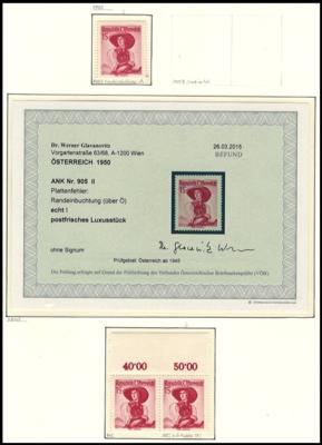 ** - Österr.   ANK Nr. 905 + 905 I (Plattenfehler 3 ÖPunkte) oberes Randpaar, - Stamps and postcards