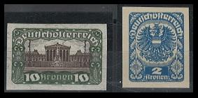 ** - Österr. Nr. 290 U (10 Kronen olivgrün/braun) "Parlament" ungez., - Briefmarken und Ansichtskarten