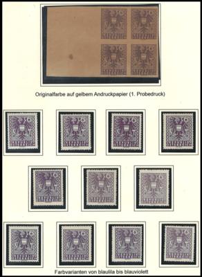 **/*/(*)/Poststück - Österr. 1945 - Partie Wappenausg. u.a. mit 6 Pfg. im Randviererbl. auf Andruckpapier, - Stamps and postcards