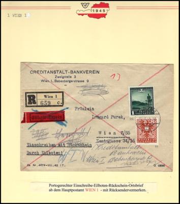 Poststück - Österreich rare Wappen-Frankaturen 1945 wie Rückschein, - Známky a pohlednice