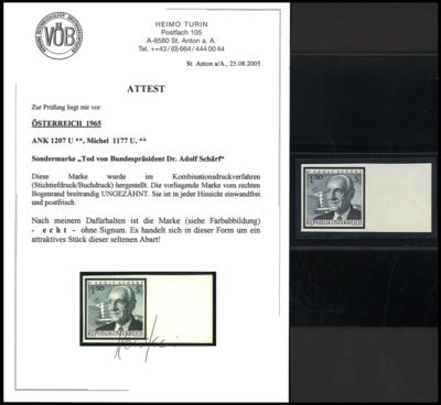 ** - Österr. Nr. 1207 U (1.50 S Schärf) ungezähntes rechtes Seitenrandstück, - Briefmarken und Ansichtskarten