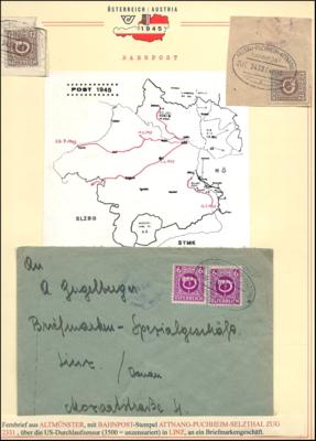 Poststück Oberösterreichische Bahnpostbelege 1945 u.a. mit Ovalstempeln der Züge 816, - Francobolli e cartoline