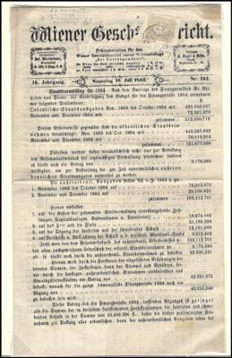 Poststück - Österr. Nr.-23 e mit kleinem Rest einer Zeitungsschleife auf kompl. "Wiener Geschäftsbericht" vom 18.7. 1863, - Francobolli e cartoline